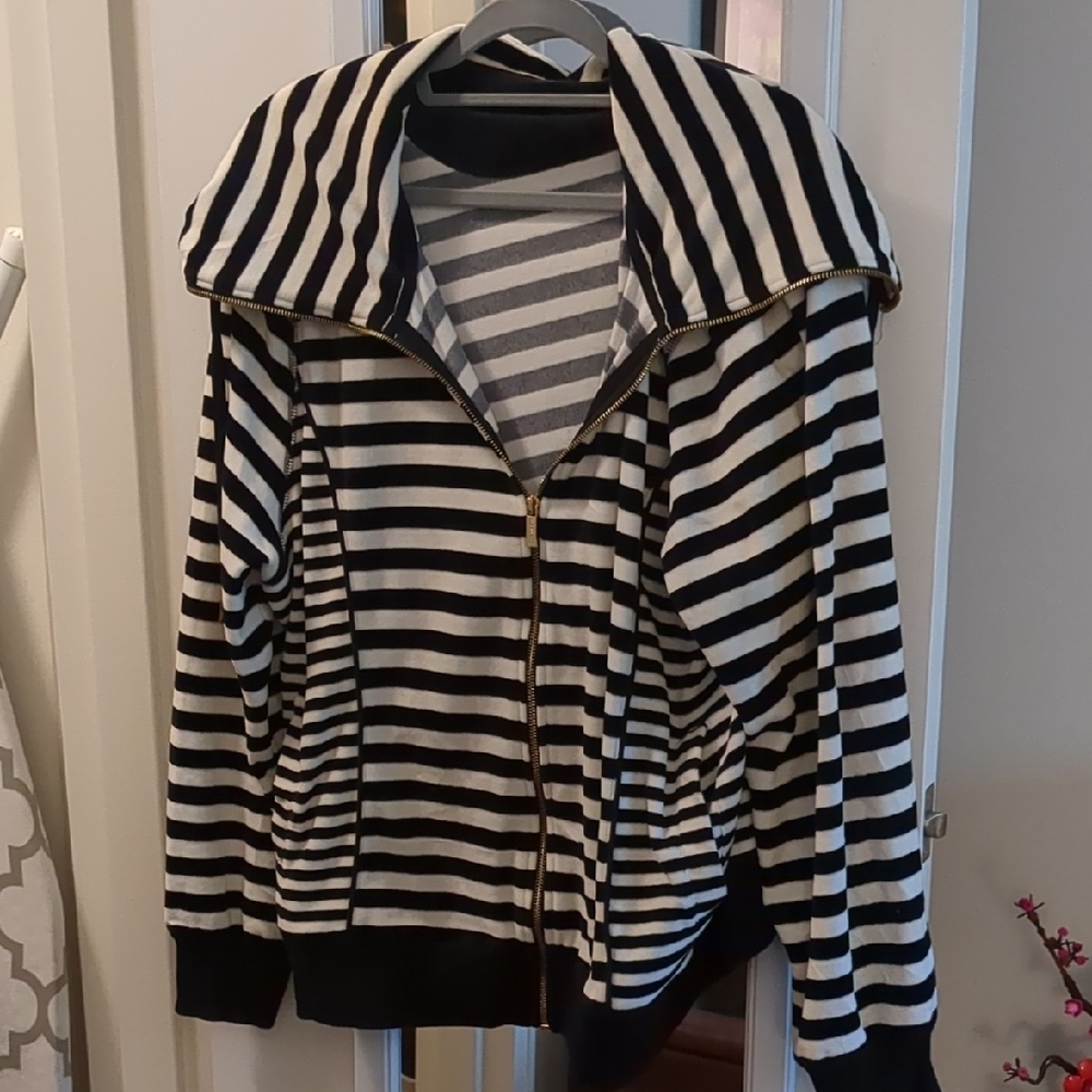 Calvin Klein Black and White Bomber Jacket with Stripes